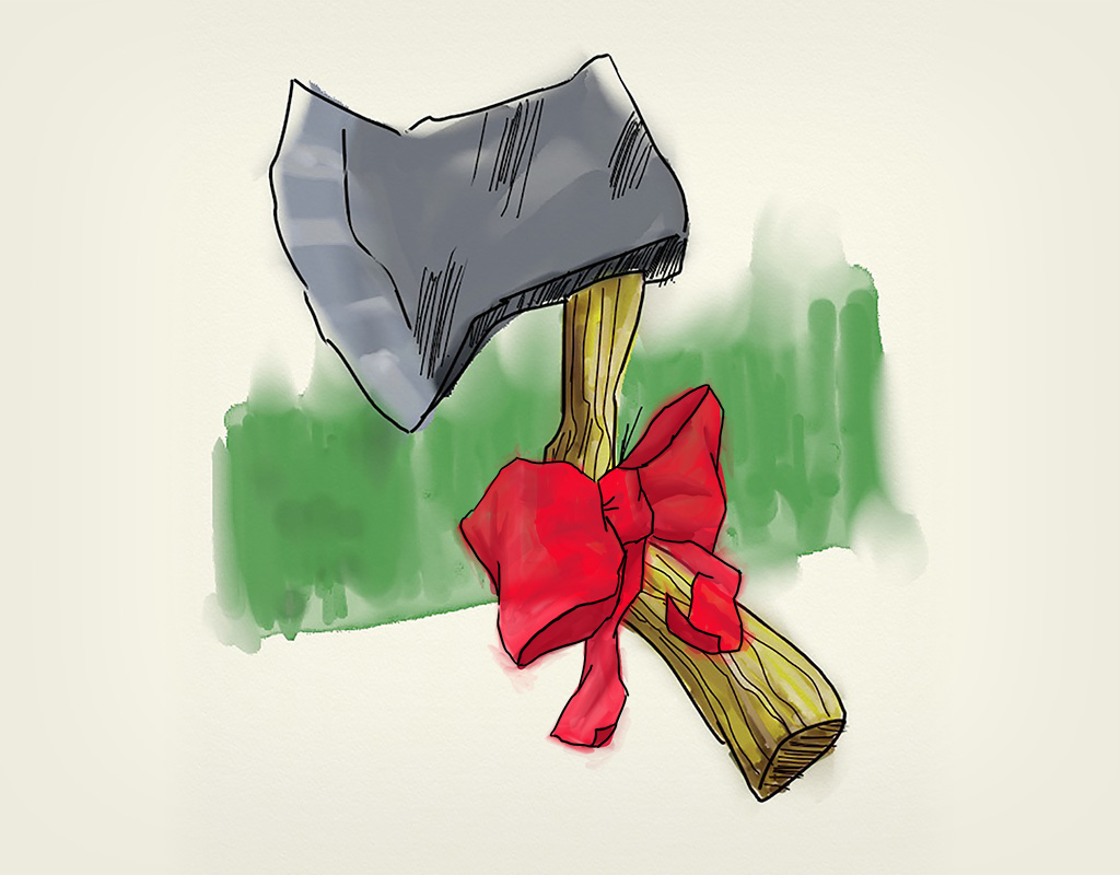 Illustration of Christmas hatchet.